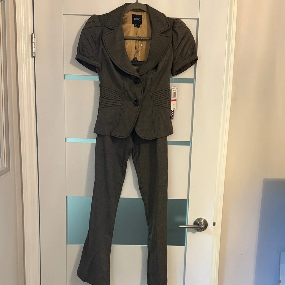 Nina Women's Charcoal Pantsuit - Picture 1 of 8